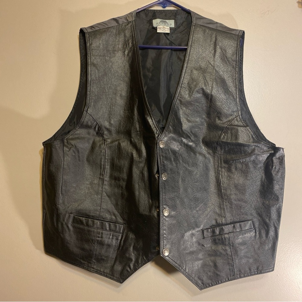 Fresno‎ The Jean Company Mens Genuine Leather Vest XL Black Snap Front Western